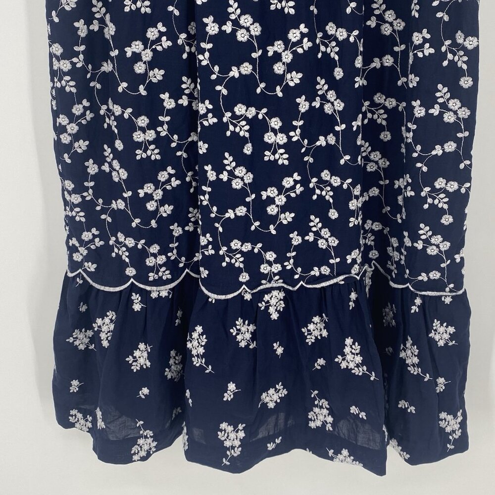 Ann Taylor Size 10P Navy Blue Floral Embroidered Midi Dress 100% Cotton Cottage - Picture 12 of 16